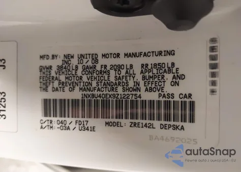 2009 Toyota Corolla S from USA, damaged, VIN 1NXBU40EX9Z122754